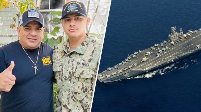 Luis Manuel Aviles e filho Joshua Aviles a bordo do USS Abraham Lincoln