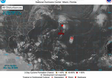 Mapa do NHC mostra perspectiva de clima tropical no Atlântico para 2 dias
